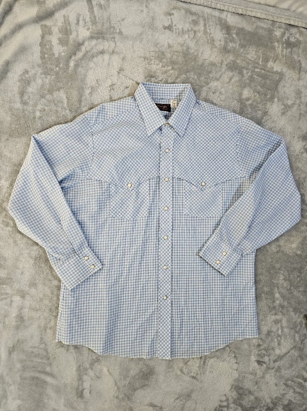Vintage 70s 80s Wrangler Western Pearl‎ Snap Shirt XL Gingham Check Made in USA